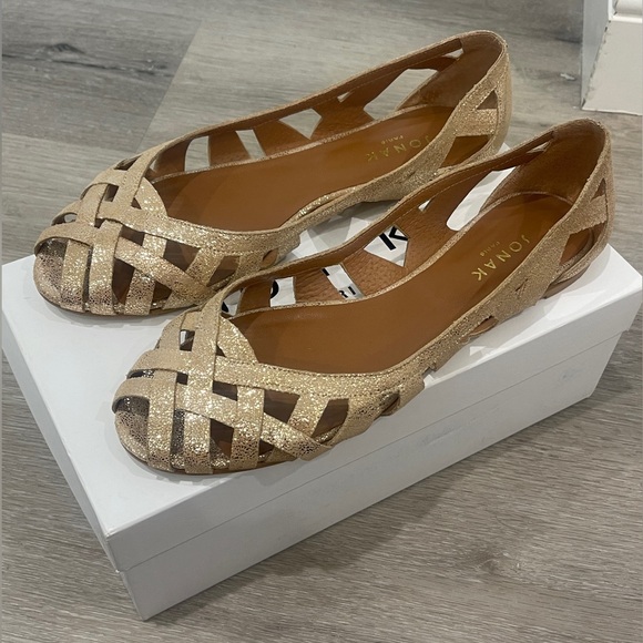 NIB Jonak Paris Deray Ballet Flats in Gold Leather Women’s Size EU 41 (US 10) - Picture 3 of 10
